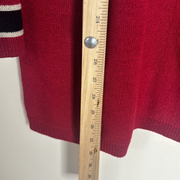Vintage San Remo Womens Cardigan Large Red Black Open Front Gold Buttons Modern - Picture 8 of 10